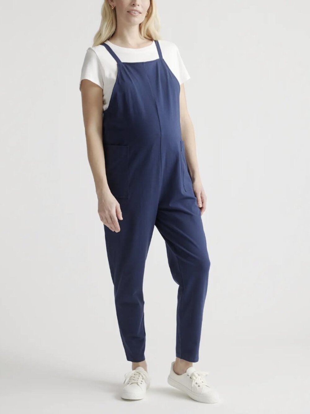 Quince Organic Cotton Maternity Overalls Jumpsuit Navy Blue Pregnancy Sz Medium